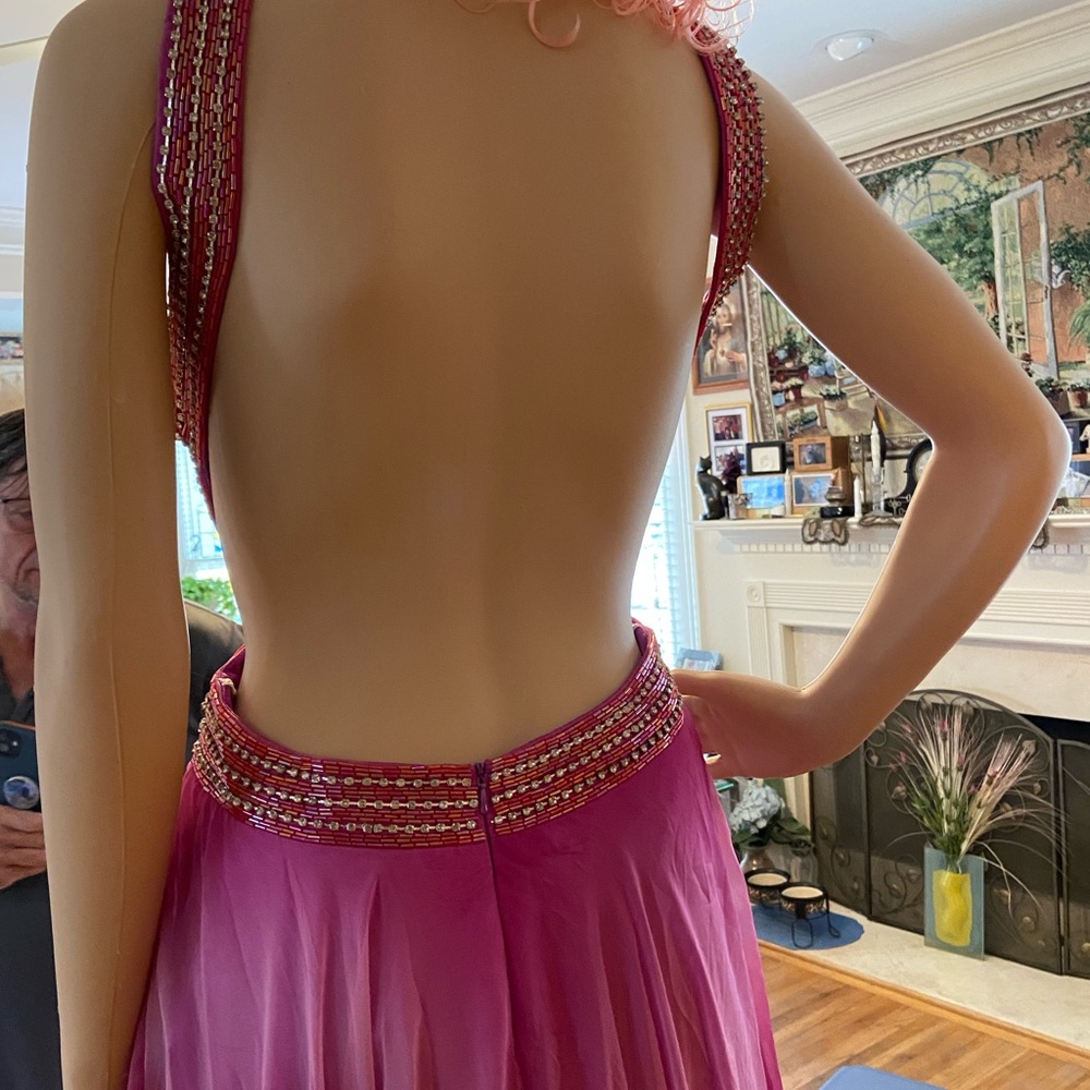 Rhinestone Studded Raspberry colored Evening Gown - Picture 11 of 12